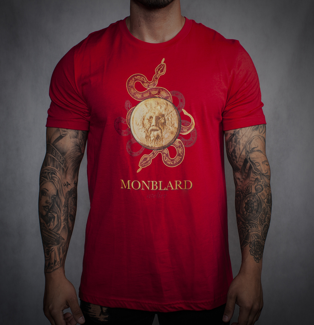 Red luxury roman t-shirt gold snake antique alchemy mysticism