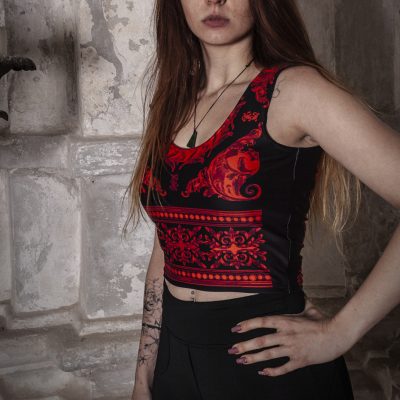 Baroque antique print red black tank top women luxury clothing