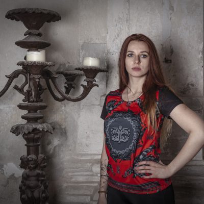 luxury designer fashion women t-shirt baroque all over printed red black
