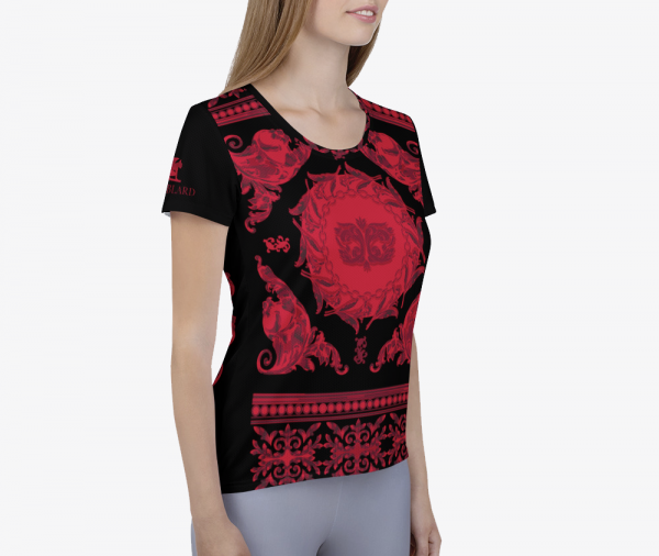 black and red baroque print women t-shirt