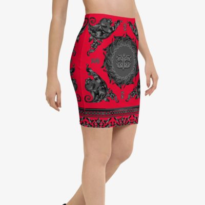 barocco ornament red luxury fitted skirt