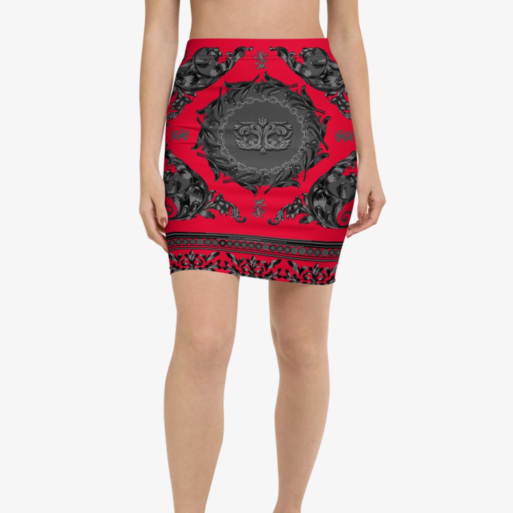 barocco ornament red luxury mini skirt