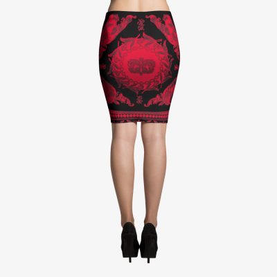 barocco pattern red black pencil skirt back