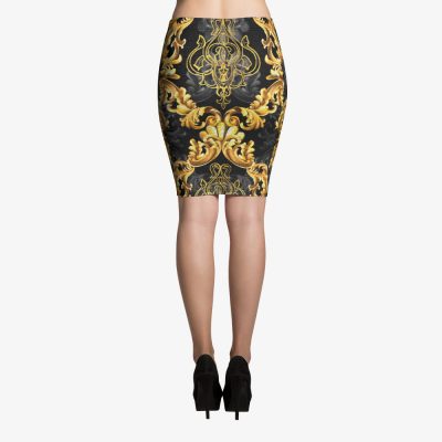 baroque print luxury pencil skirt back