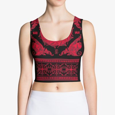 black and red barocco print crop top