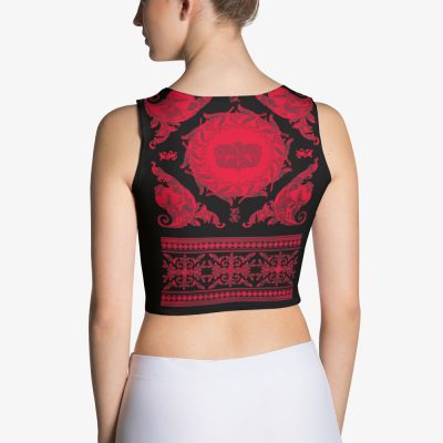 black and red barocco print crop top back