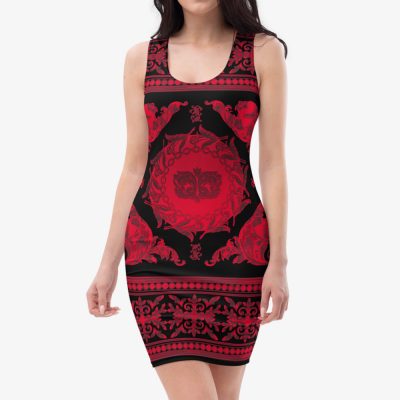 black and red baroque print mini dress