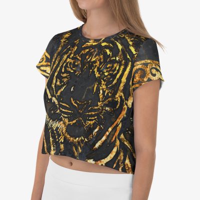 gold tiger animal print cropped t-shirt