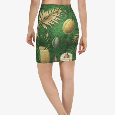 green tropical pattern luxury mini skirt