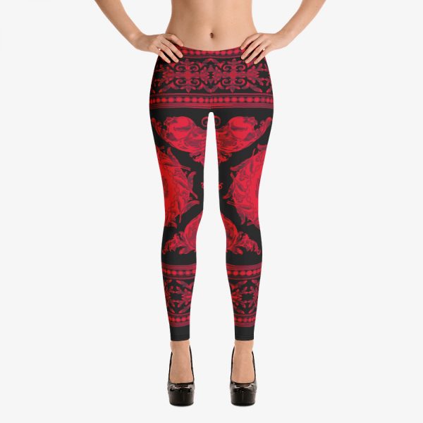 luxury ornament print red black leggins
