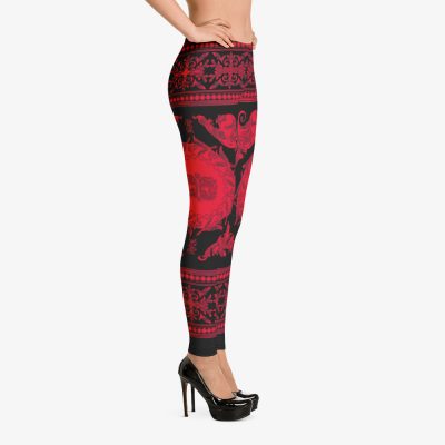 luxury ornament print red black leggins side