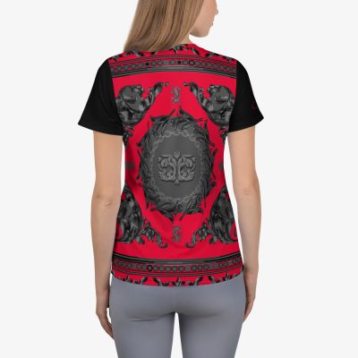 red barocco print women t-shirt back
