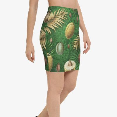 tropical pattern green mini skirt