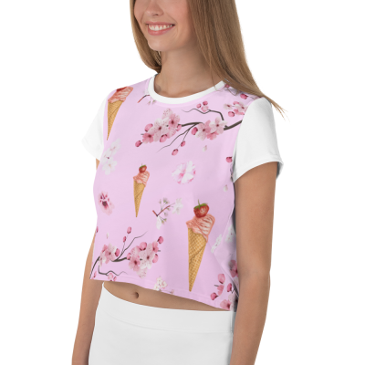 icecream printed pink crop tee