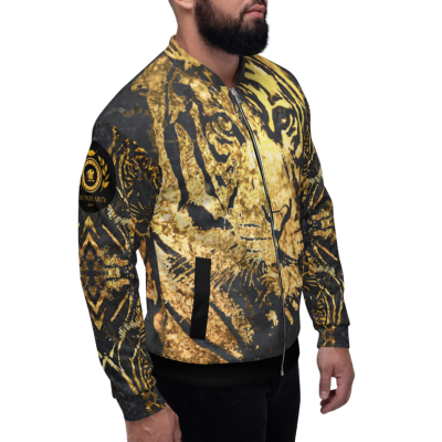 golden tiger print luxury bomber jacket men