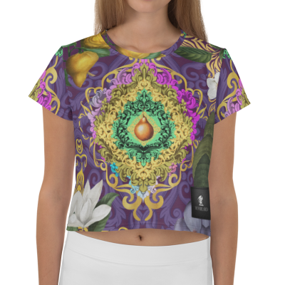 colorful barocco printed cropped t-shirt