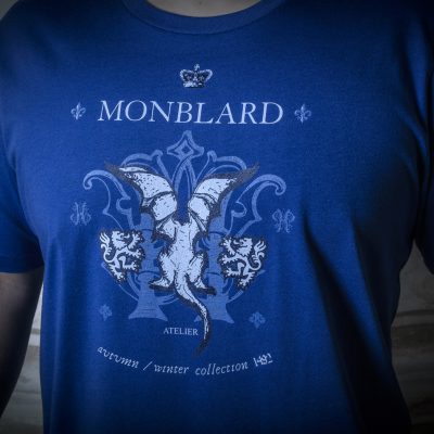 luxury royal blue men t-shirt medieval print gothic ornaments heraldry crown