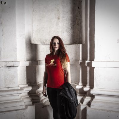 Monblard gold label, luxury women red t-shirt